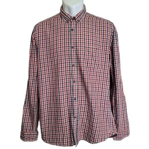 L.O.G.G H&M Fitted Tan Red Blue Plaid Button Down Shirt Size Men's Medium